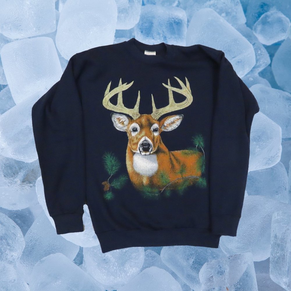 Men's Black Sweatshirt with Deer Graphic